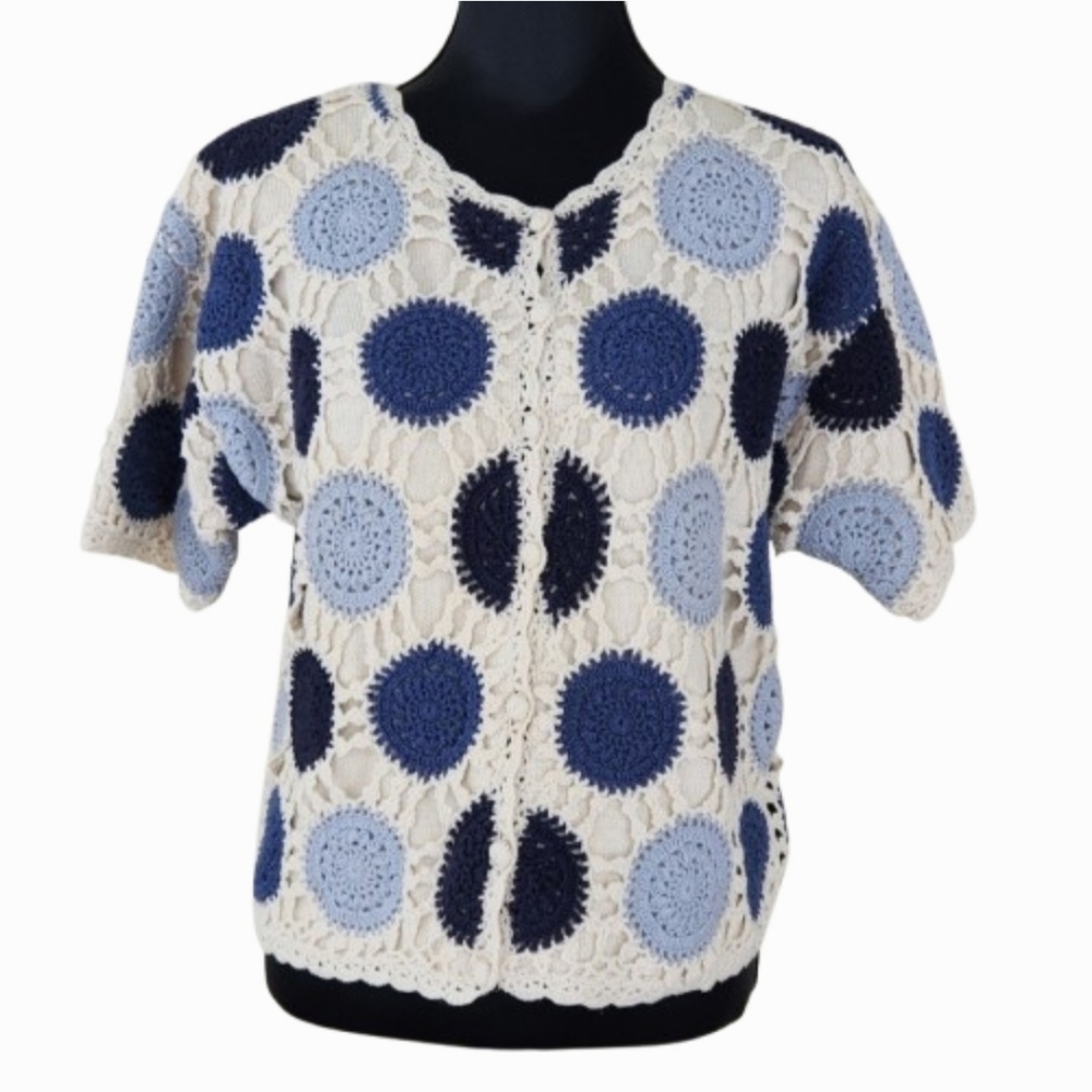 Crochet Lace Medallions Festival Cardigan Sweater (M) VTG 90s Y2K FUNSPORT